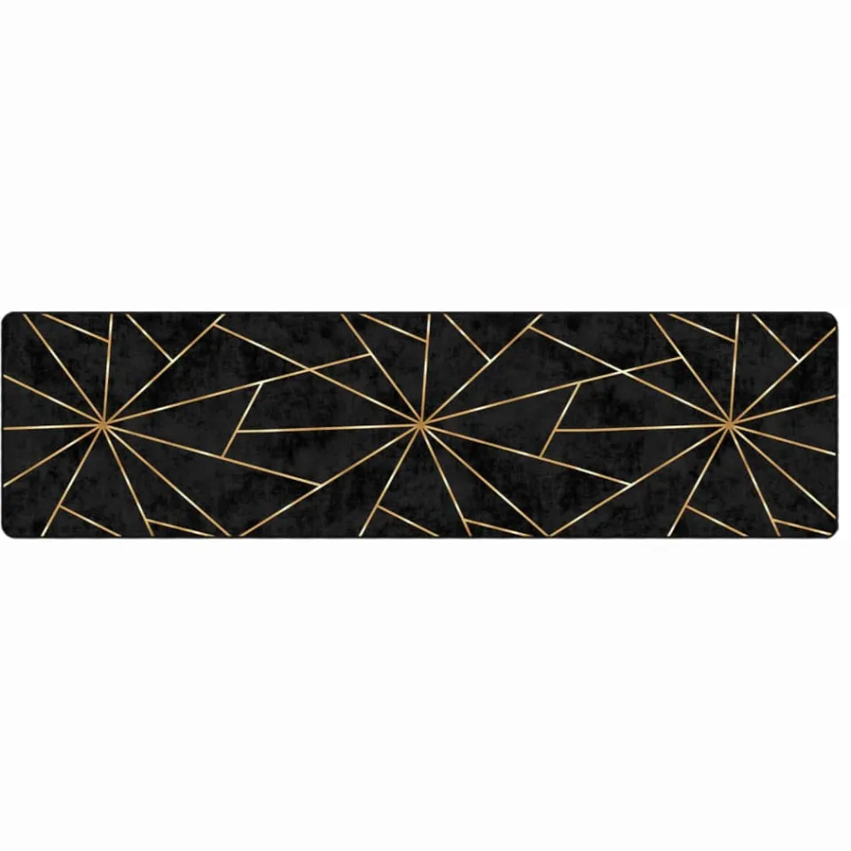 vidaXL Vloerkleed wasbaar 80x300 cm zwart en goudkleurig
