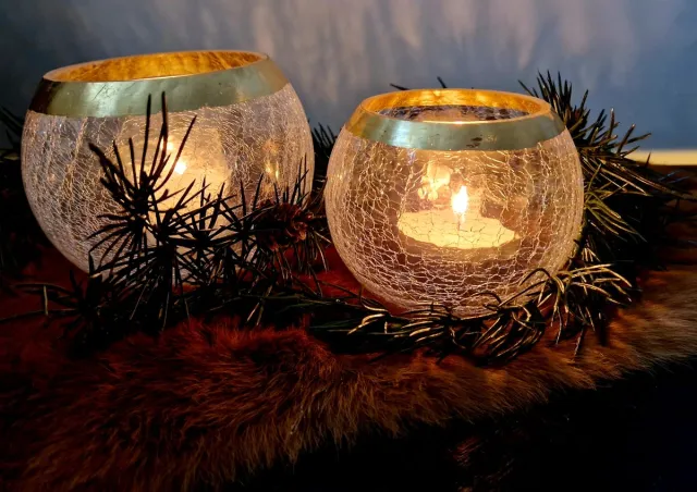 G. Wurm Alinterieur - Kerst - Set van 2 Theelichthouders/Waxines - Rond - Transparant met gouden rand - Smal en Medium