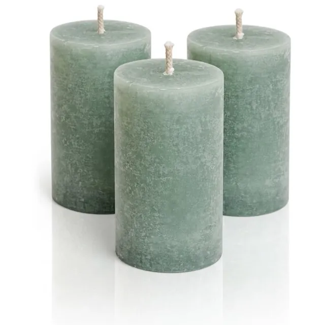 slimgekozen Rustieke stompkaarsen Set - 3 Stuks - Decoratieve kaarsen - Landelijke Stijl Groen
