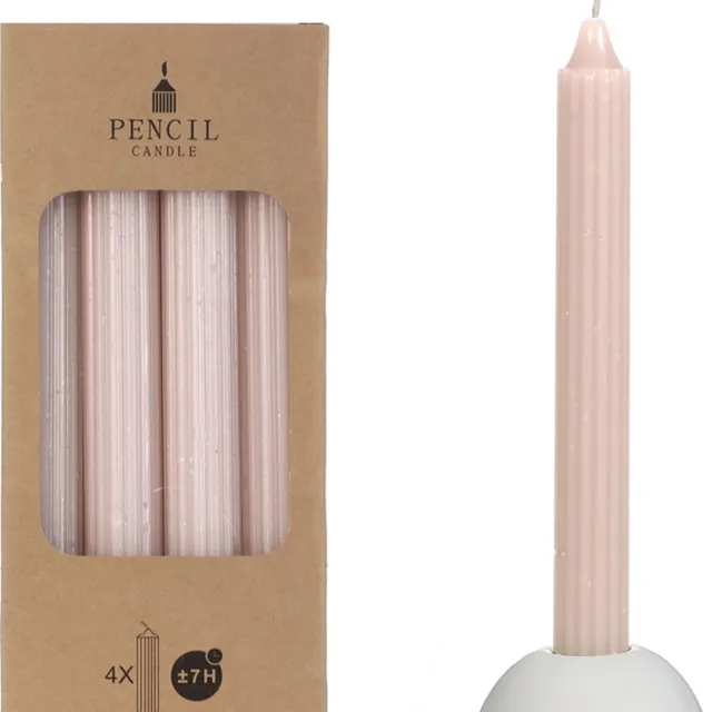 Ideas 4 Seasons Potlood kaarsen set 4 stuks dia. 2.2 x H 20 cm lichtroze - Dinerkaars - Tafelkaars