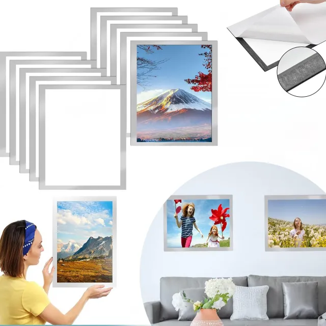 RUPINUS 10 Stuks Magnetische Fotolijstjes In A4-Formaat, Magnetische Display Frames, Zelfklevende, Waterbestendige Lijst Voor Diamond Painting Zilver