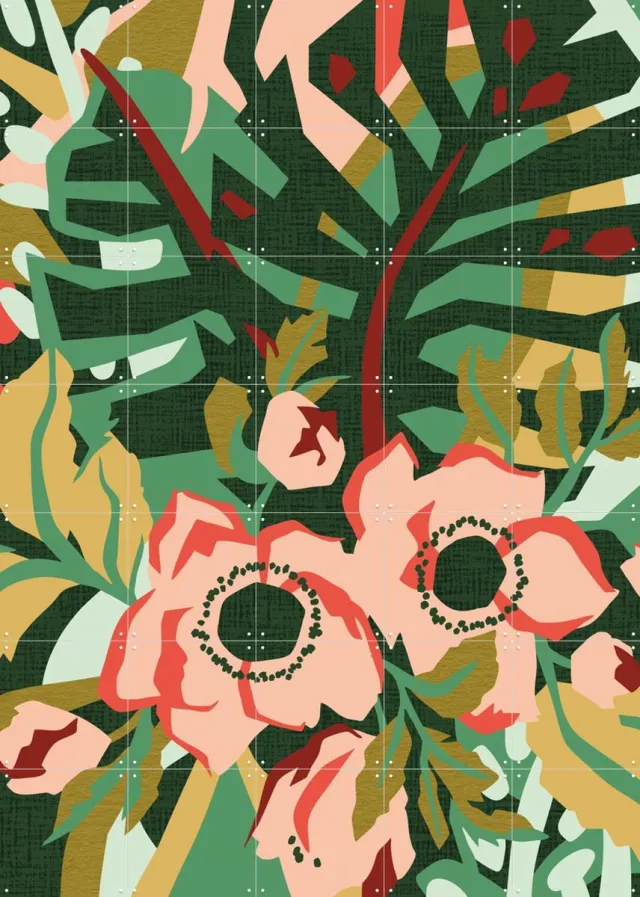 IXXI Anemone Bright, Megan Gallagher - 100 x 140 cm - Grote wanddecoratie en posters - Speels, Illustraties, Digitale Kunst, Kleurrijk, Grafisch Groen / Roze
