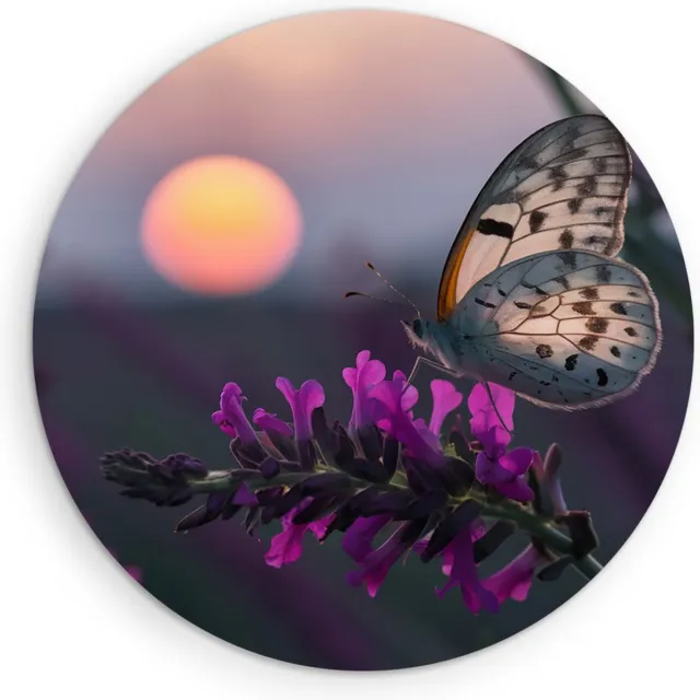Saammp Forex Muurcirkel - Vlinder op Bloemen - Abstract - Natuur - Ø 70 - Wandcirkel - Wanddecoratie Cirkel - Muurdecoratie Woonkamer - Kantoor Decoratie