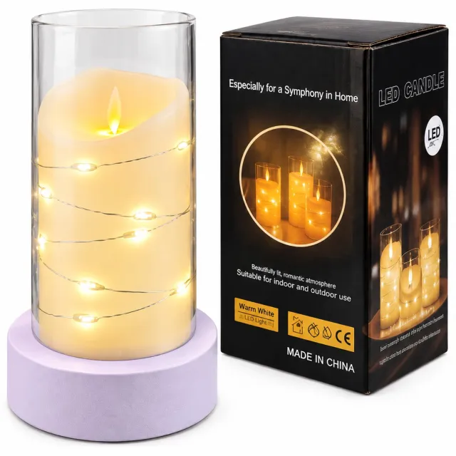 SWGOTA led kaarsen met bewegende vlam en lichtsnoer - 7,5 x 15 cm, schuine rand, zonder batterijen Crème