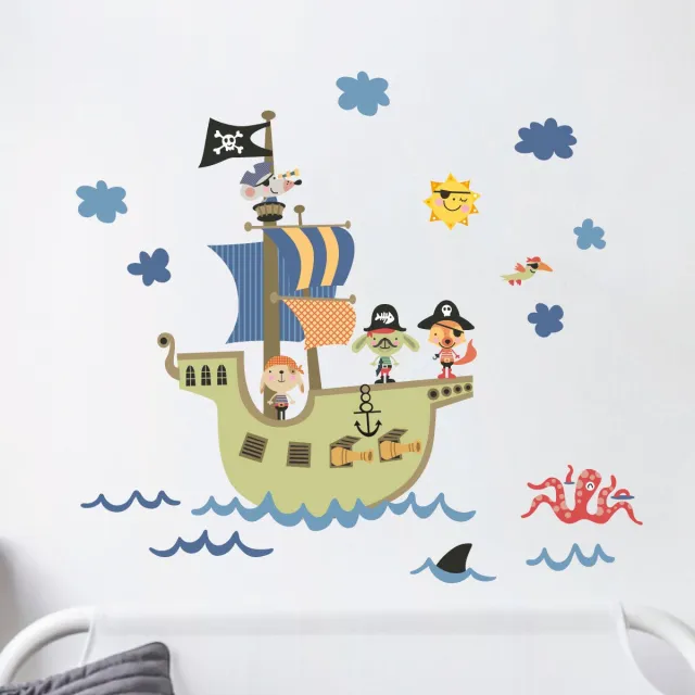Ambiance Sticker Muurstickers - Piratendieren van de oceaan - Transparante achtergrond - 50x50cm Multi color