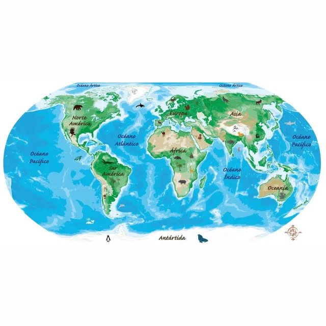 Linea Hogar 1x Zelfklevende poster Mapa | 70x125cm | Wereldkaart Blauw