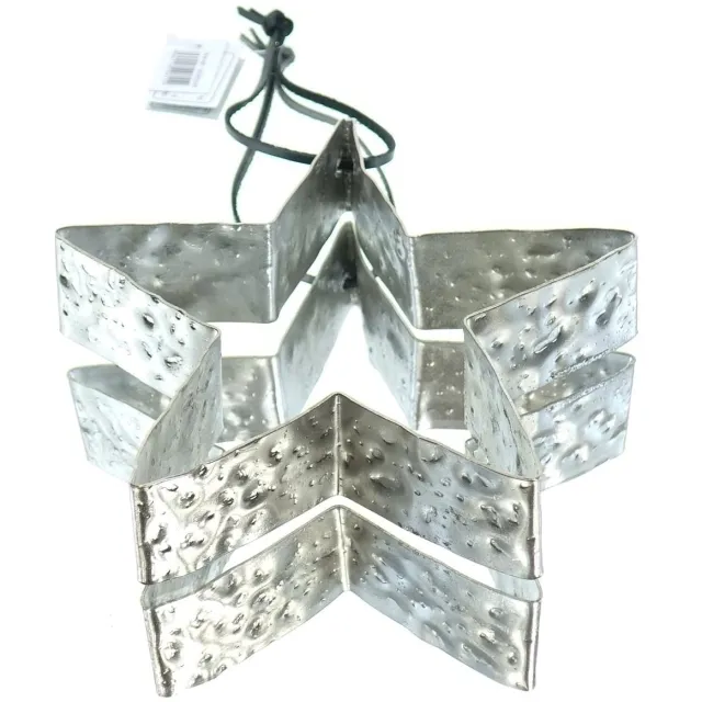 Gasper Kerstster Zilverkleurig hamerslag-look & leren band Ø 16 cm