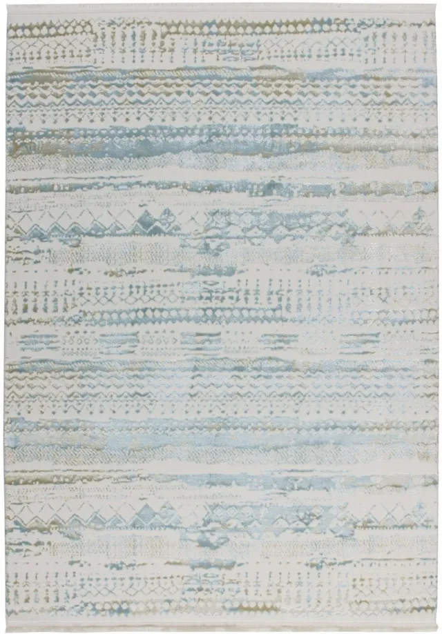 Padiro design laagpolig vloerkleed - lichtblauw - modern abstract ontwerp - met franjes - voor vloerverwarming - van modacryl, polyamide en katoen