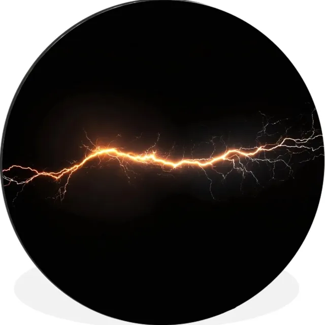 WallCircle Wandcirkel - Muurcirkel - Gaming - Oranje - Bliksemflits - Licht - Aluminium - Dibond - 120x120 cm - Binnen en Buiten Vonken