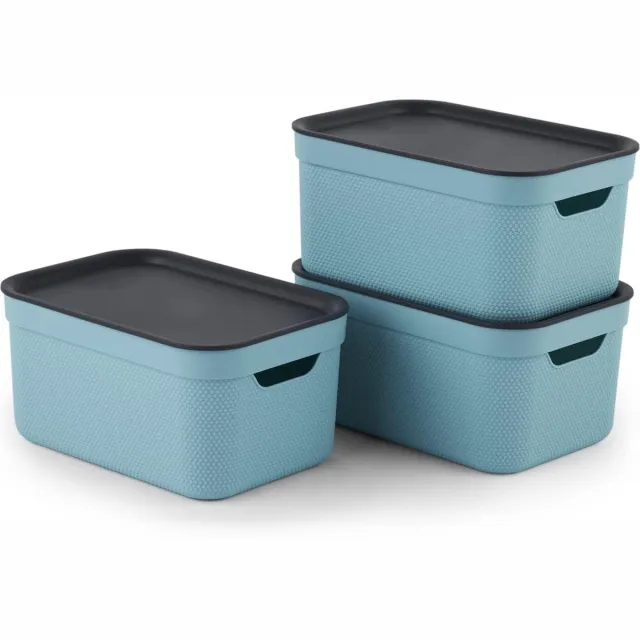 Rotho Jive opbergboxen set van 3 opbergdozen 5 l met deksel, kunststof (PP recycled), turquoise/antraciet, 3x5l (26,5 x 18,5 x 20,0 cm) Turqiose