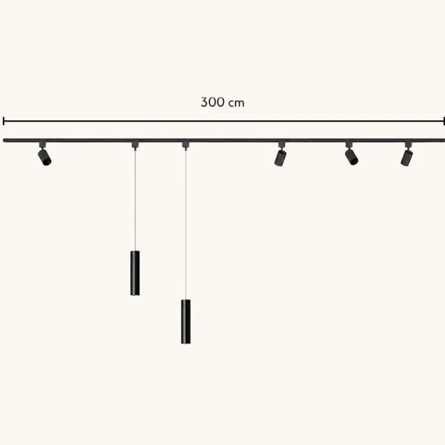 LUSENZ Railverlichting Pakket - Recht - 2x 1,5 m rail - 4 railspots - 2 hanglampen - Excl. Lichtbron - IP20 - Modulair - 230V - Taros/Belano(M) - Zwart