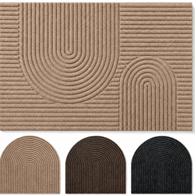 Studio M Deurmat - Japandi Stijl - Deurmat Binnen - Zandbeige - 50x80 cm - Antislip Deurmat - Polyester & TPE - Vloerverwarming Geschikt Zandbeige (Boog)