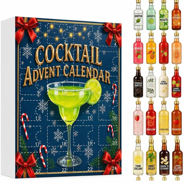 SWGOTA Adventskalender met cocktailthema - 24 dagen aftellen - Flesvormige decoratieve hangertjes in genummerde doos Blauw
