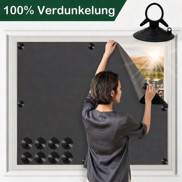 MUPOO Verduisterende Gordijnen met Zuignappen – verduisteringsgordijn zuignappen Op Maat te Knippen – Draagbaar Verduisteringsdoek - Zonder Boren & Incl. Opbergtas –raam verduistering voor Dakraam, Grote Ramen & Nachtdienst – 140x254 cm-1 stuk zwart-1 stuk