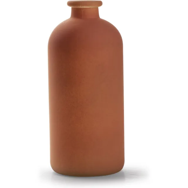 Jodeco Bloemenvaas Avignon - Fles model - glas - mat terra - 25 x 11 cm Terracotta bruin