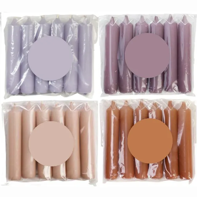 Cactula luxe gekleurde korte dinerkaarsen in Trendy Winter 2025 2026 kleuren! 4 pakjes van 6 kaarsen in de kleur Human - Lila Mauve Siena Blossom 2.1 x 12 cm