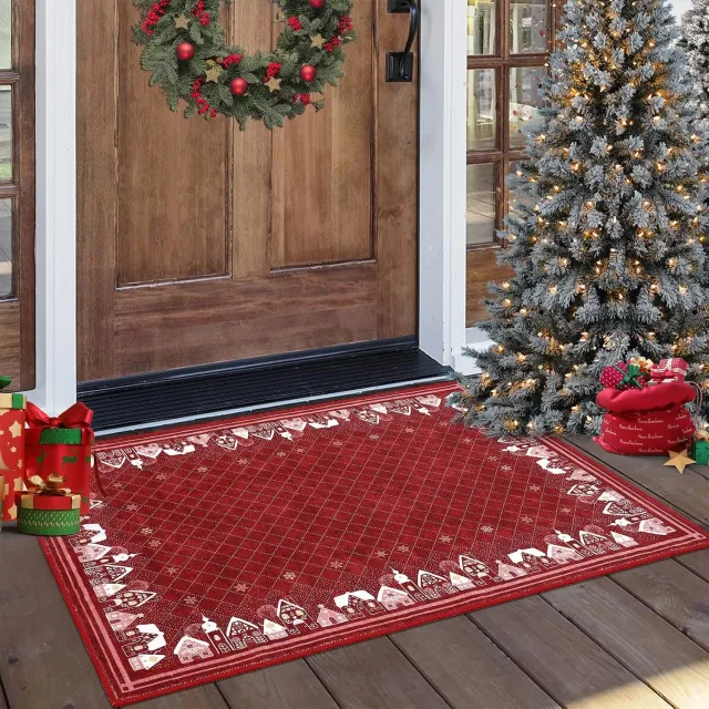 Danky Kerstkleed 60 x 100 cm Rood - Machinewasbaar Vloerkleed Kerst met Sterrenhemel Print en Antislip Onderkant