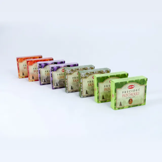 HEM Wierook Verschillende Geuren Set - Kegels / Cones - Jasmijn - Patchoeli - Lavendel - Roos / Jasmine - Patchouli - Lavender - Rose - (Precious)