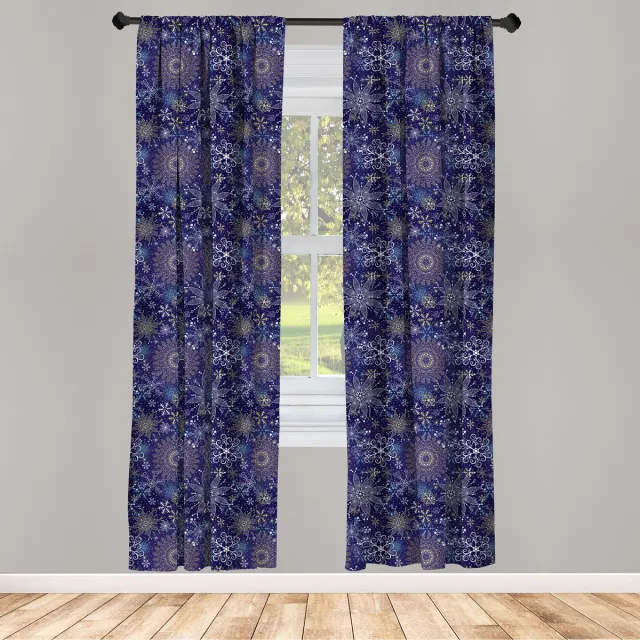 ABAKUHAUS Raamgordijnen – 2-delige set 75x175 cm – Veelkleurig, Sneeuwvlekken Kerst, microvezel Indigo