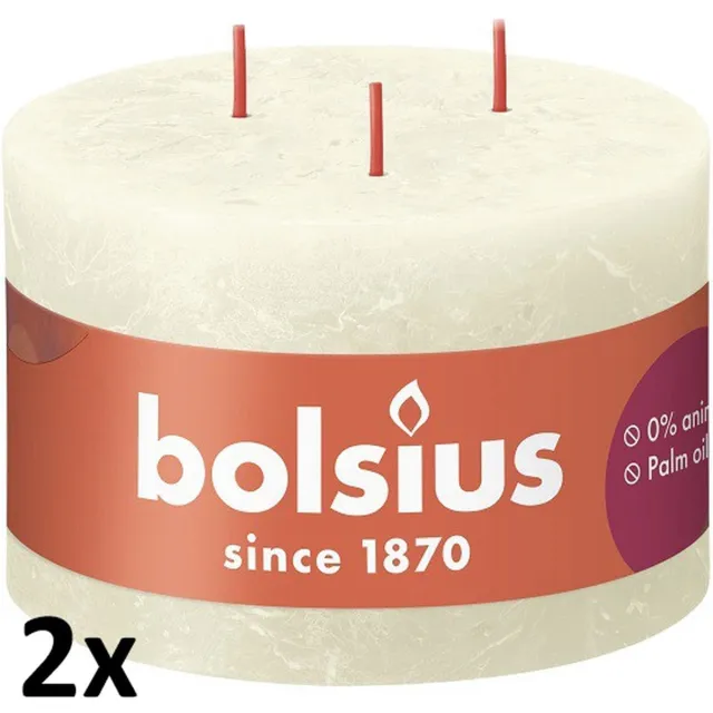 Bolsius 2 stuks Bolsius ivoor rustiek 3 lonten kaars 90/140 (57 uur) Eco Shine Soft Pearl