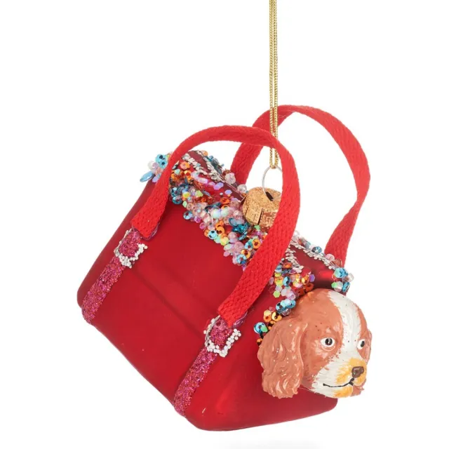 Sass & Belle Hond in handtas Kerstbal - Sass & Belle bruin