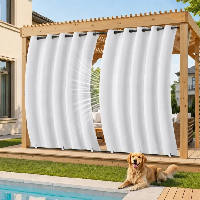 MUPOO Buitengordijn Waterdicht & Stormbestendig - Met Onder Bevestiging tegen Wind - Verduisterend & UV Werend - Outdoor Gordijnen voor Overkapping & Pergola - 132x274 cm - Wit - 1 Stuk (Rideau Extérieur Imperméable) Wit-1 stuck