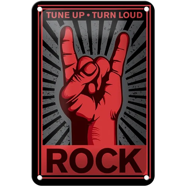 Femer Blechschild Rock 12x18cm tune up turn loud Rood