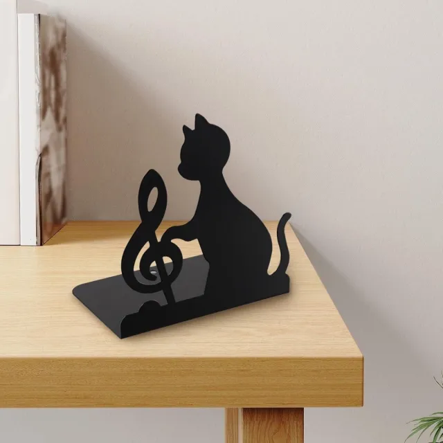 Nevolis Elegant metal bookends cat musical design for organizing heavy books - stylish office decor . multi color