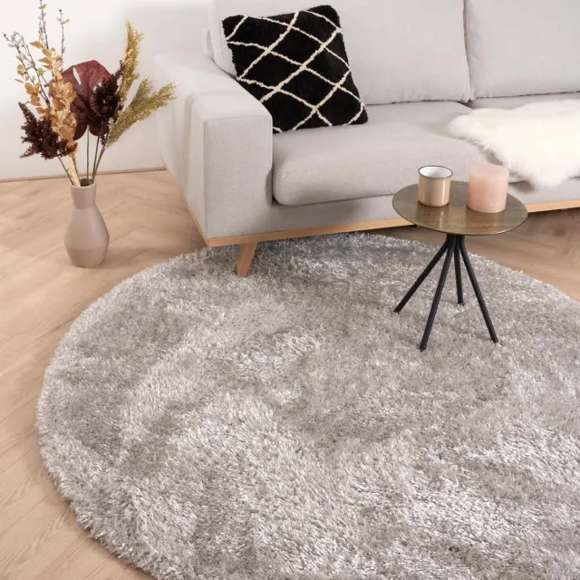 Tapeso Rond hoogpolig vloerkleed velours Posh - lichtzilver 80