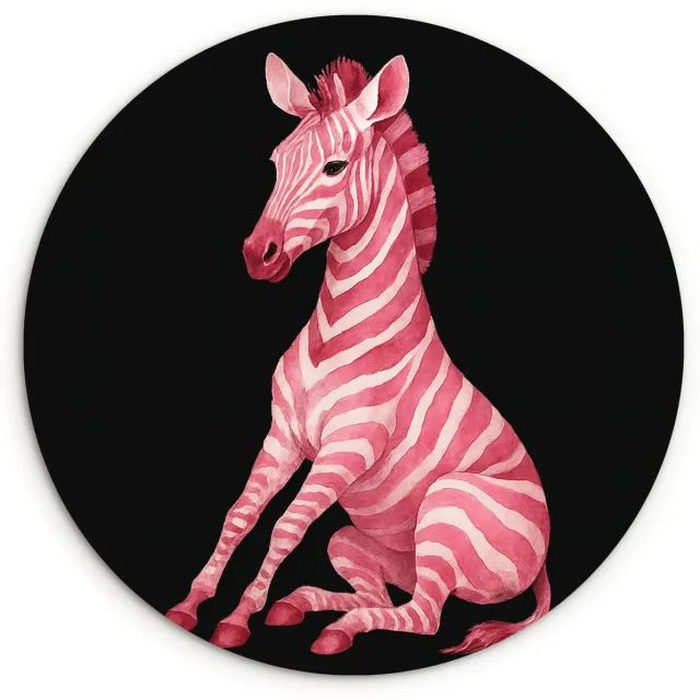 WallCircle Wandcirkel 90x90 cm - Muurcirkel Zebra - Roze - Gestreept - Muurdecoratie woonkamer - Wanddecoratie slaapkamer - Kamer decoratie accessoires - Ronde schilderijen