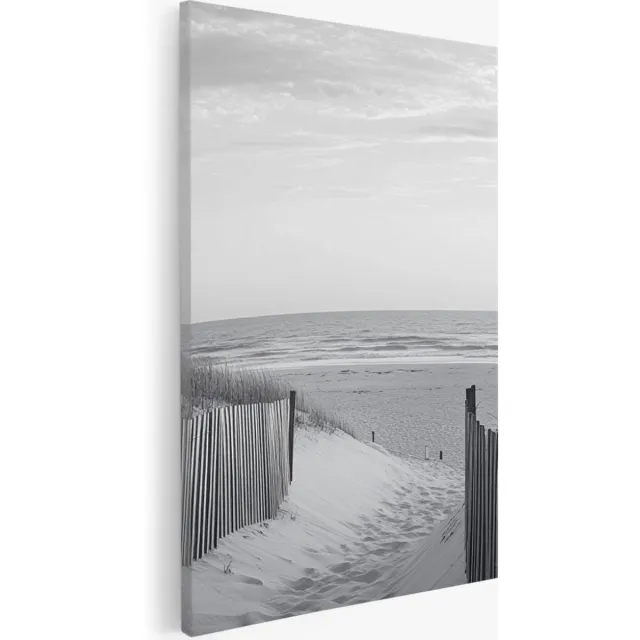 Saammp Canvas Schilderij - Strand Pad - Zwart-Wit - Zee - Duinen - 40x60 - Foto op canvas - Wanddecoratie - muurdecoratie Woonkamer - Slaapkamer decoratie - Canvas Print Multicolor