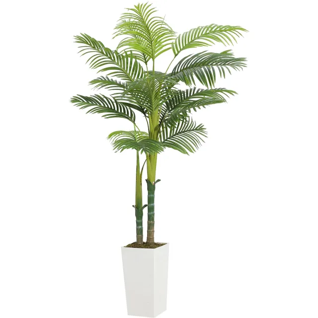 Triumpunpre Kunstpalm 180 cm met Witte Pot, Realistische Arecapalm met Dubbele Stam voor Binnen Groen