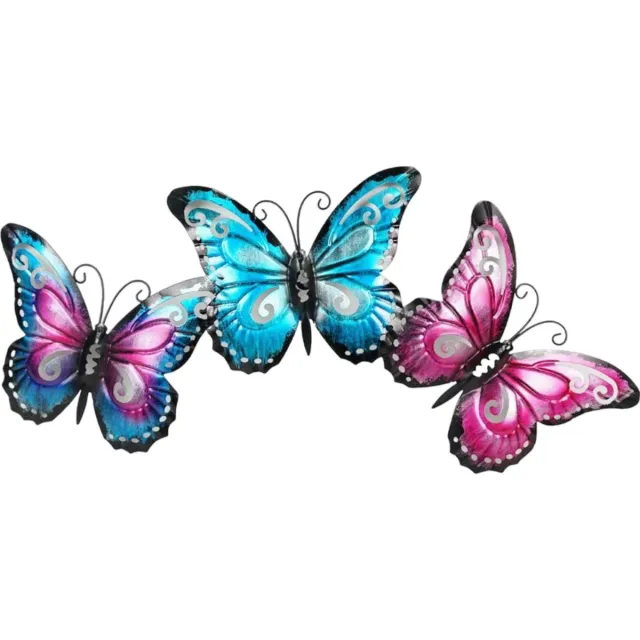 Benza Metalen Vlinders - 60 x 28 x 2.5 cm - Wanddecoratie - Tuindecoratie Multikleur