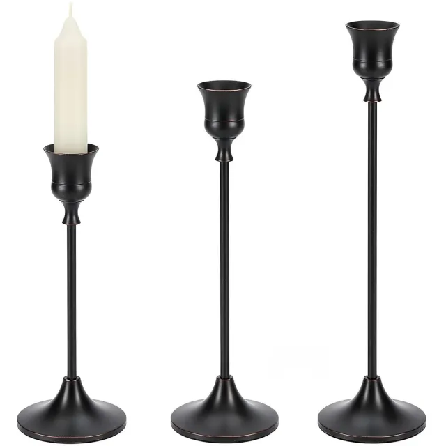 Unyqoos Set van drie vintage metalen kandelaars voor elegante tafeldecoratie zwart
