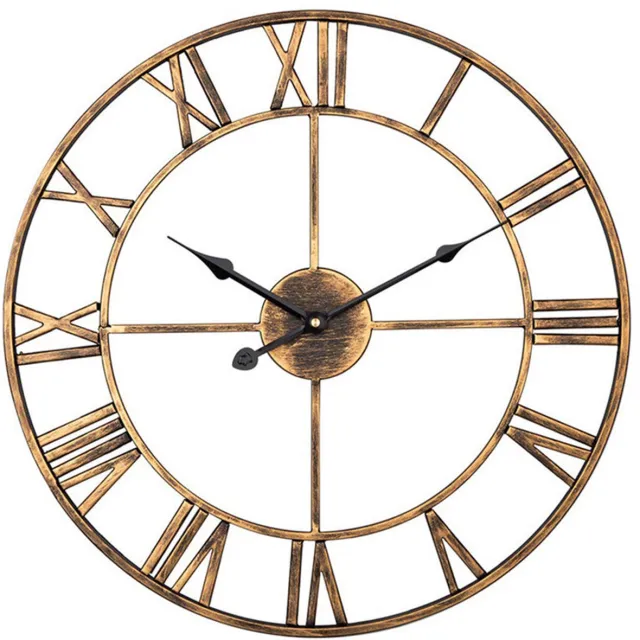 MODFU Grote Wandklok – 50cm Retro Romeinse Cijfers – Retro Goud – Stijlvolle Decoratieve Klok voor Woonkamer & Keuken – Massief IJzeren Frame – Stille Werking