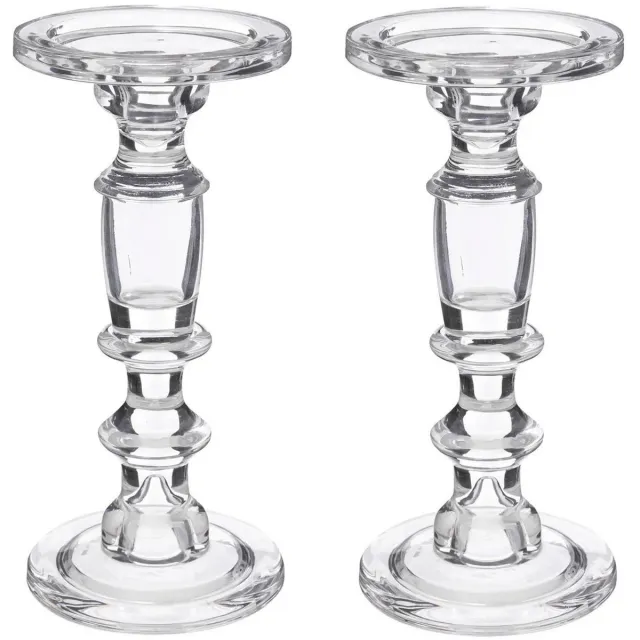 Atmosphera kaarsen kandelaar Decoglass - 2x - voor stompkaarsen - glas - transparant - 11 x 24 cm