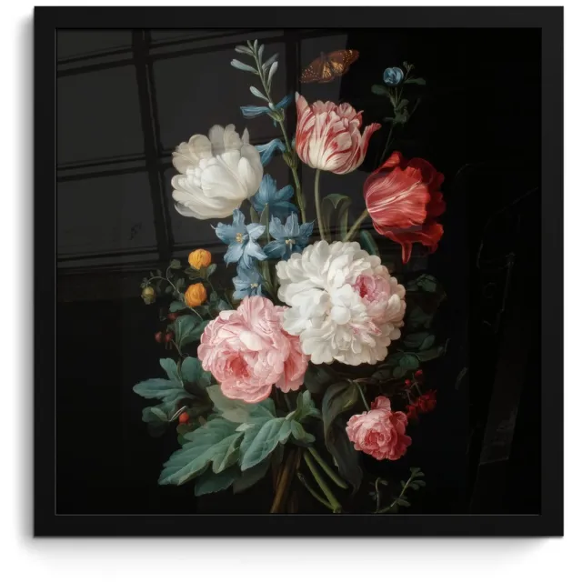 FrameYourWall Poster in lijst - Fotolijst 40x40 cm - Posters - Boeket - Kleurrijk - Klassiek - Posterlijst zwart - Decoratie - Wanddecoratie woonkamer - Muurdecoratie slaapkamer