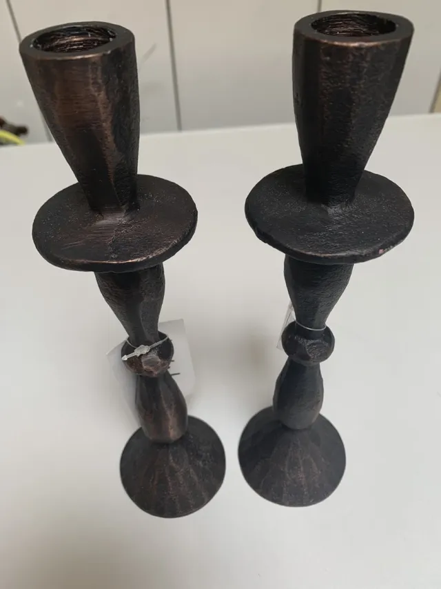 Light & Living kandelaar 2x - landelijk -Copper look -24,5 cm hoog -dinerkaarsen donker koper