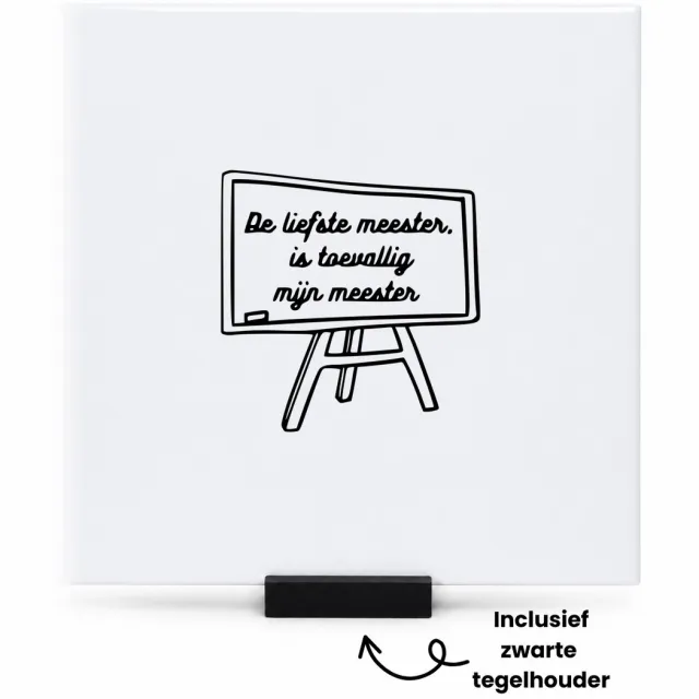 Hacebo De liefste meester is toevallig mijn meester tegeltje met tegelhouder - cadeau meester - tegeltjes met tekst - cadeautjes bedankt - Collega cadeau - Afscheidscadeau meester - Afscheidscadeau leraar - spreuktegels - 15x15 CM Wit