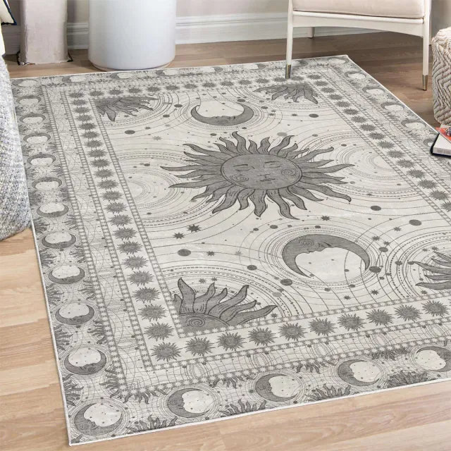 ABAKUHAUS Vloerkleed - Woonkamer Tapijt – Hoogpolig – 76 x 152 cm – grijs sterren