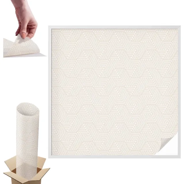 TULUP Raamfolie Anti inkijk - Rechte driehoeken Anti inkijk Raamfolie - 100x100 cm - Beige Raamfolie Tegen inkijk - Zelfklevende Anti inkijk Folie Glas in Lood - Voor de hal, voor de woonkamer, voor het kantoor - Zonwerende Raamfolie Glas in Lood