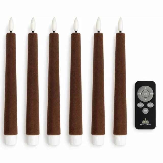 Little Grove set van 6 velours LED-dinerkaarsen - 22,5 cm - Mocha