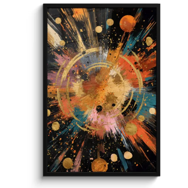 FrameYourWall Poster in lijst - Fotolijst 60x90 cm - Posters - Explosie - Verfstructuur - Goud - Abstract - Posterlijst zwart - Decoratie - Wanddecoratie woonkamer - Muurdecoratie slaapkamer