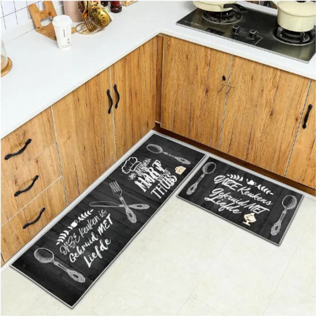 BOG Keukenmat Set Van 2 - Antislip Waterdicht Keukentapijt - 6mm Dikte - Wasbaar En Onderhoudsvriendelijk - Comfort Keukenloper Voor Keuken En Wasruimte 43x75cm + 43x150cm ZWART