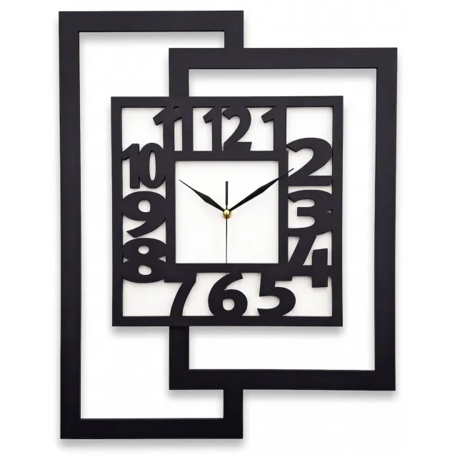 Ornament Handgemaakte Grote Houten Wandklok – Modern Minimalistisch Design, Rechthoekig Verticaal, Leesbare cijfers, Geruisloos, Zonder Tikkend Geluid – Voor Woonkamer, Slaapkamer, Keuken – Unieke Wanddecoratie, Industrieel Design & Stil Uurwerk: zwart - wit