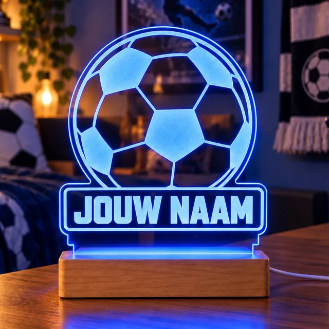 Kleurmedia Voetbal LED Lamp met Naam - Bal met naam - Nachtlamp - Uniek Voetbal Cadeau - 7 kleuren sfeerlamp / nachtlampje