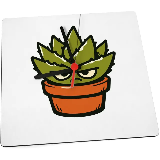 Mr Cadeautjes Klok 19 x 19 - design Een koppige, stekelige huisplant als grappige ‘ga weg’-boods | cadeau Wit