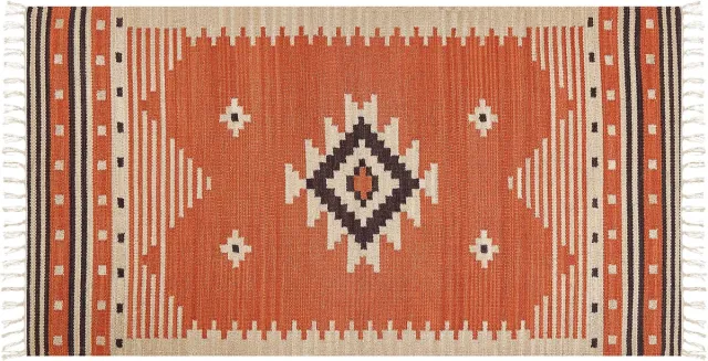 Beliani GAVAR - Kelim vloerkleed - Meerkleurig - 80 x 150 cm - Katoen Oranje