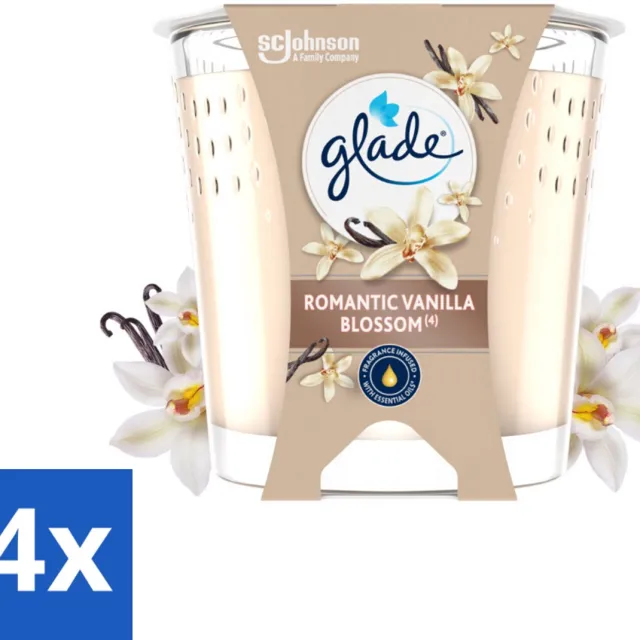 Glade 4 x Glade - Geurkaars Romantic Vanillebloesem - 100% Raapzaadwas & Vegan - 112 g - Geurkaars - Vanille Geur - Amber Geur - Vegan Kaars - Biologische Kaars crème