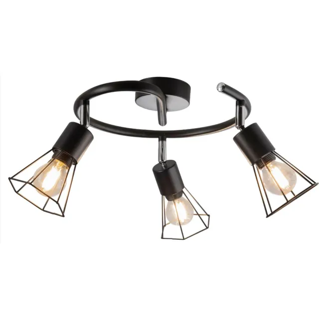 Globo Plafondlamp zwenkbare spot 3 vlammen plafondlamp woonkamer, kooi design zwart, 3x E14, DxH 25x10 cm
